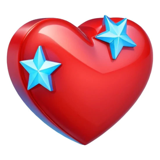 A blocky holographic red 3D heart with a bright blue star inside sticker