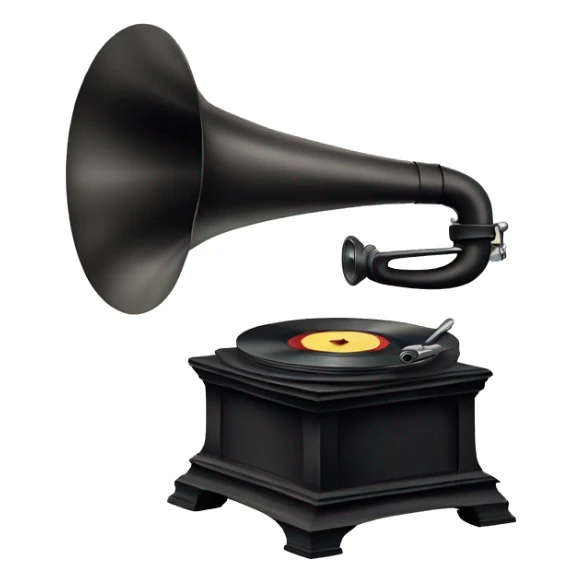 vintage gramophone with stack of vinyl records sticker