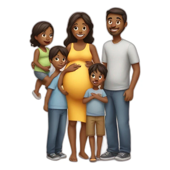 A pregnant woman with her husband and her children   sticker