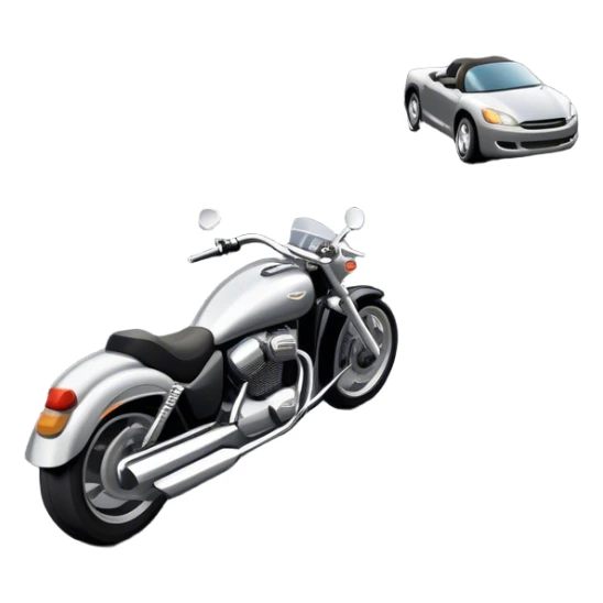 An icon showing a motorcycle and a car speeding through a winding road, with the car’s sleek silhouette blending into the curve of the road while the motorcycle zips past. The scene should capture the thrill of the ride, the freedom of the open road. transparent background. sticker