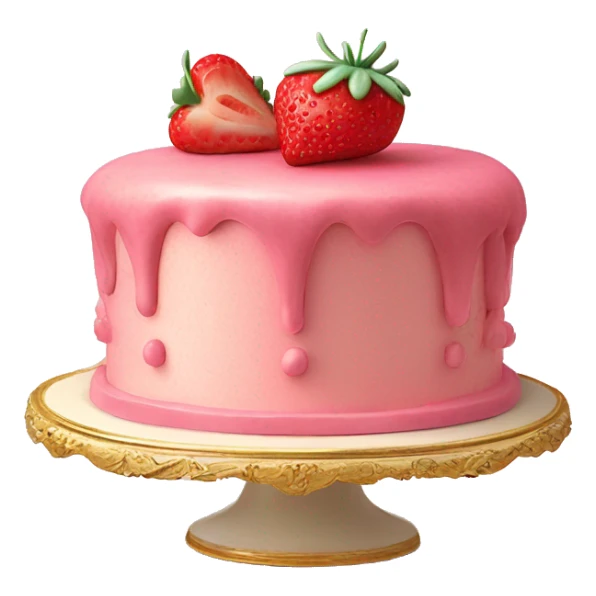 Vintage pink rococo single layer cake with single strawberry on the top sticker