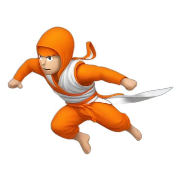 male Ninja Warrior athlete in orange white cloths, captured mid-air sticker