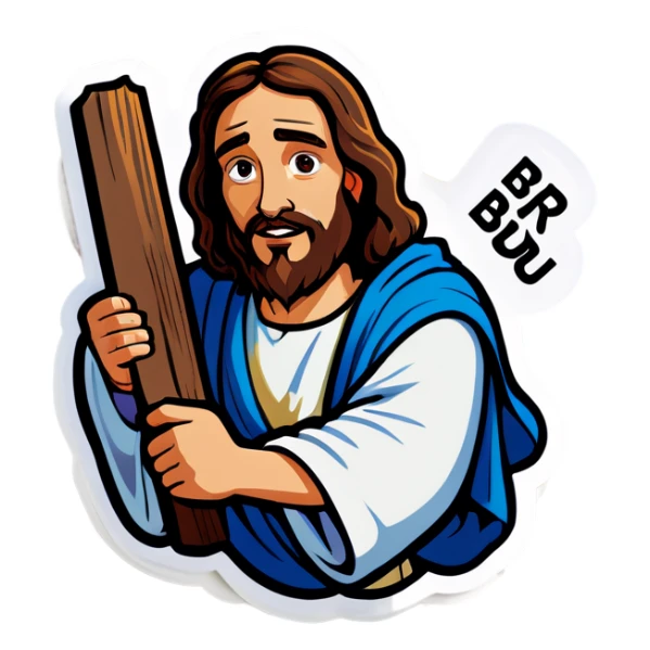 Jesus holds a sign that say RIGHT BRU sticker