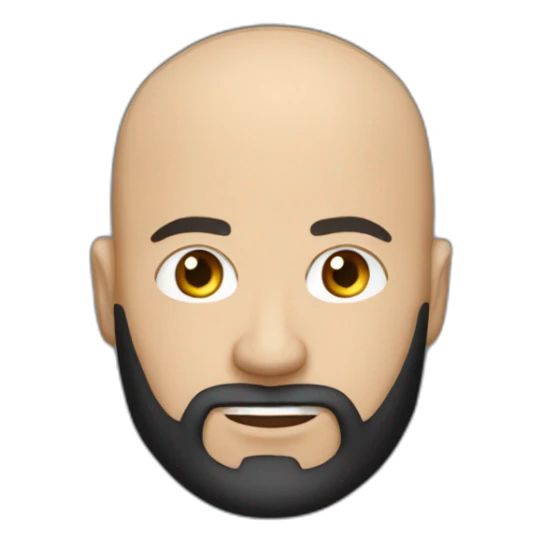 bald white man with a black beard typing on apple computer wearing a black hoodie sticker