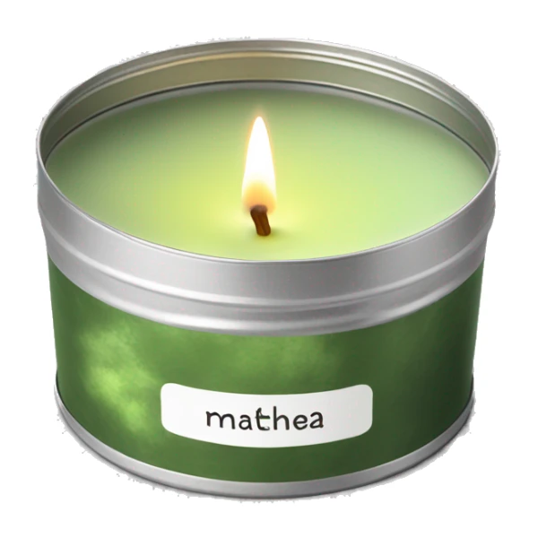 pretty matcha scented candle in silver tin with label realistic sticker
