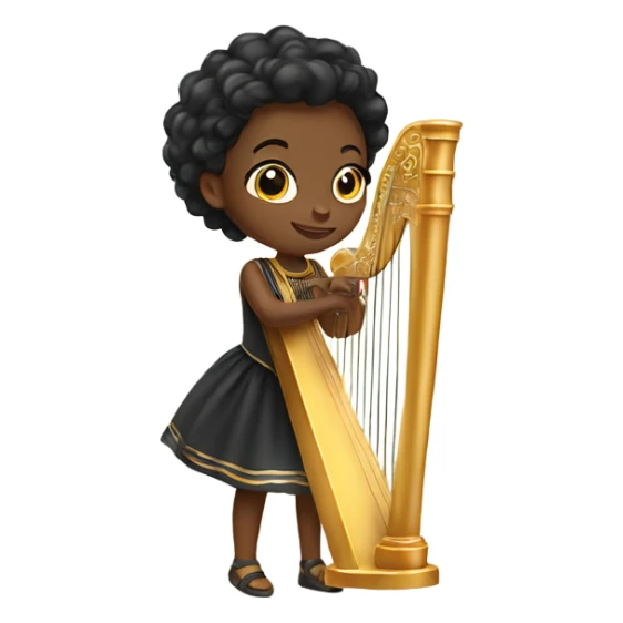 Pretty black girl in dress playing the harp  sticker
