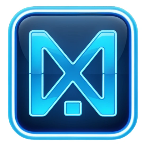 A neon, cyberfunk app logo, square, with the text "yyy". No borders, very subtle grid in the back sticker