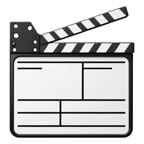 minimalist film clapperboard outline with basic shapes, black lines only, no fill sticker