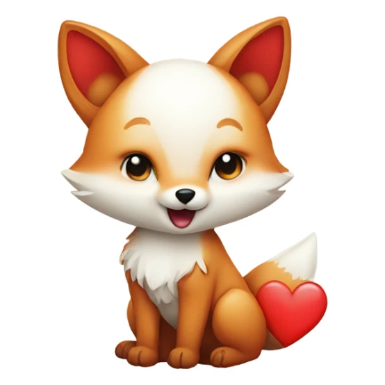 Detailled Baby kawaii fox with a big red heart sticker