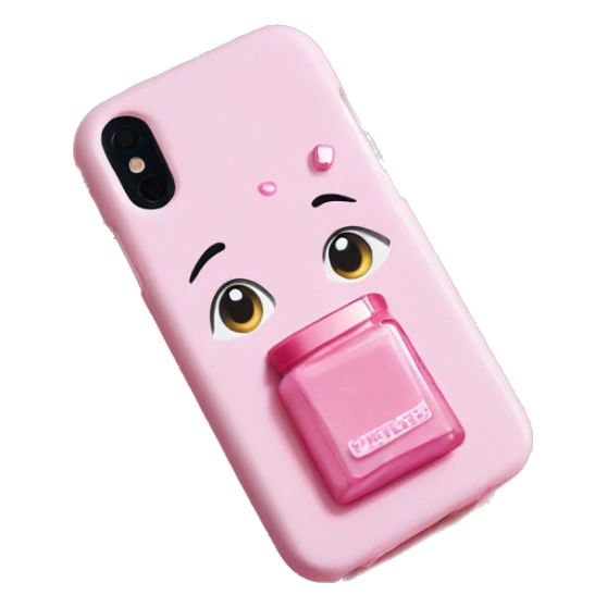 light pink phone case with light pink lip gloss attached to the back of the case  sticker