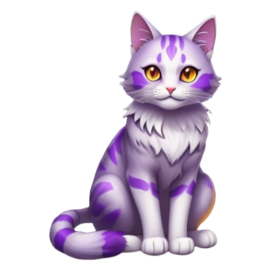 steam punk style. Purple shade. A wise cat with glowing amber eyes sits in the hollow between the roots of an ancient tree. Its fur shimmers in the dim light as it calmly licks its paw. The air feels enchanted. The cat's gaze, full of wisdom, is fixed on the traveler, as if sensing destiny sticker