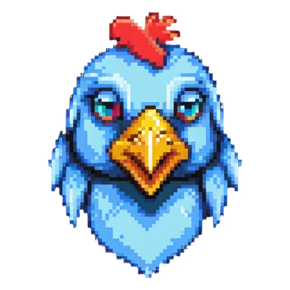 ultra-minimal blocky Minecraft chicken head emoji with one large colorful square pixel, perfectly square, extremely simple, abstract, playful, childlike sticker