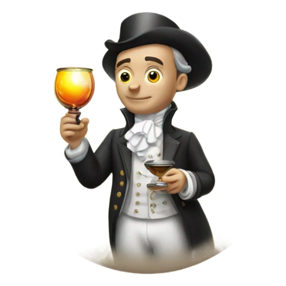 A rich aristocrat holding a glass oil burner with a bubble on the end sticker