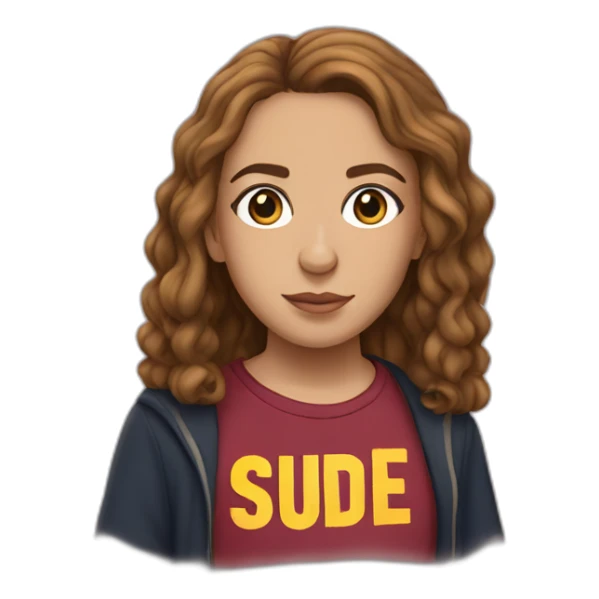 Hermione Granger wears a T-shirt with the word Sude on it sticker