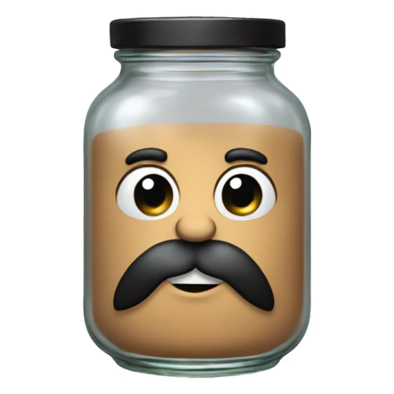 Anthropomorphic glass jar with a black beard tan skin sticker