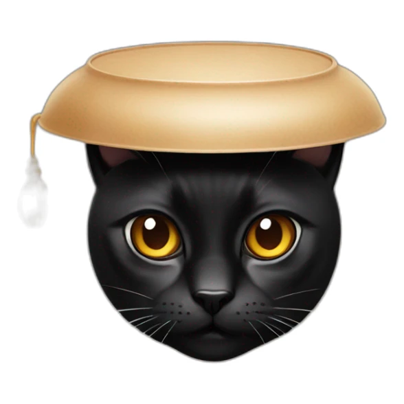 Black cat with brown eyes with a lid in his mouth sticker