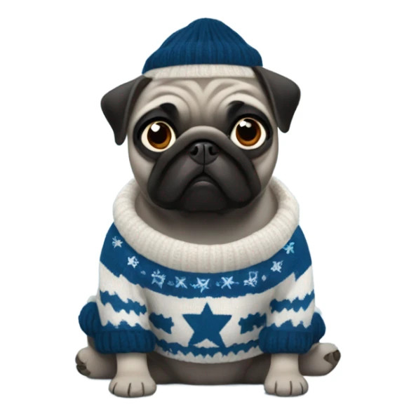 Black pug a Jewish star sweater sticker