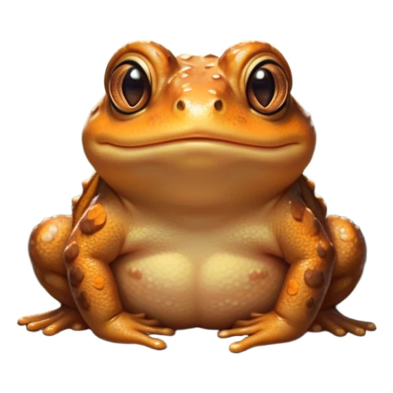 Cinematic Cute Toad Portrait Emoji, Head tilted playfully and inquisitively, featuring a charmingly plump form with bumpy, textured skin in rich earthy hues and round, sparkling eyes full of gentle mischief, Simplified yet irresistibly adorable features, highly detailed, glowing with a warm, friendly woodland glow, high shine, affectionate and lively, stylized with a touch of whimsical nature charm, soft glowing outline, capturing the essence of a mischievous yet loving toad that seems as if it could hop out of the screen into your arms! sticker