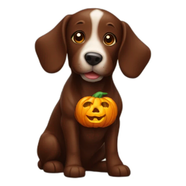 A chocolate doodle dog with a jack on lantern on its head sticker