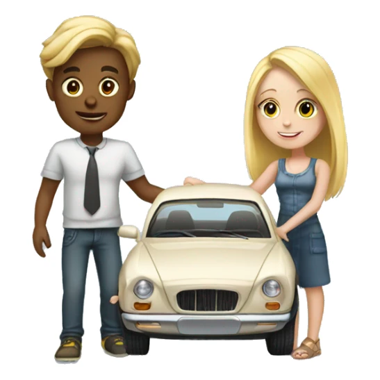 Boy buying blonde girl a car sticker