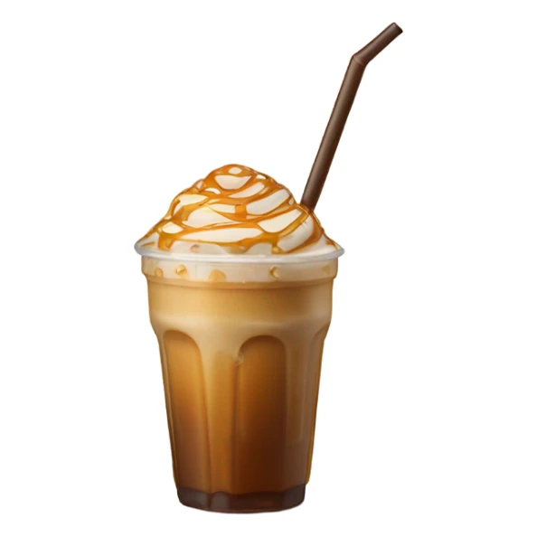 iced caramel coffee with caramel drizzle and a straw sticker