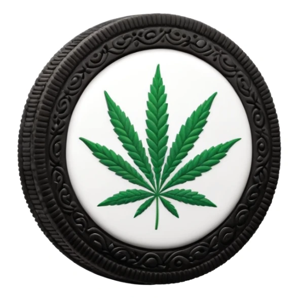 black and white oreo cookies with cannabis leaf sticker