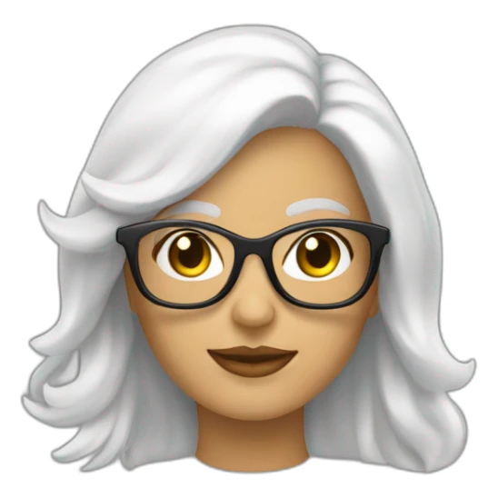 Mujer blanca pelo castaño largo con lentes sticker