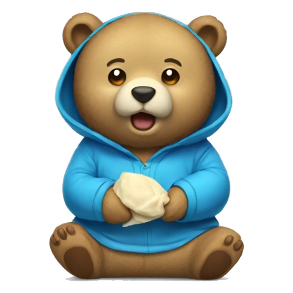  bear blue wearing hoodie eating dumpling sticker