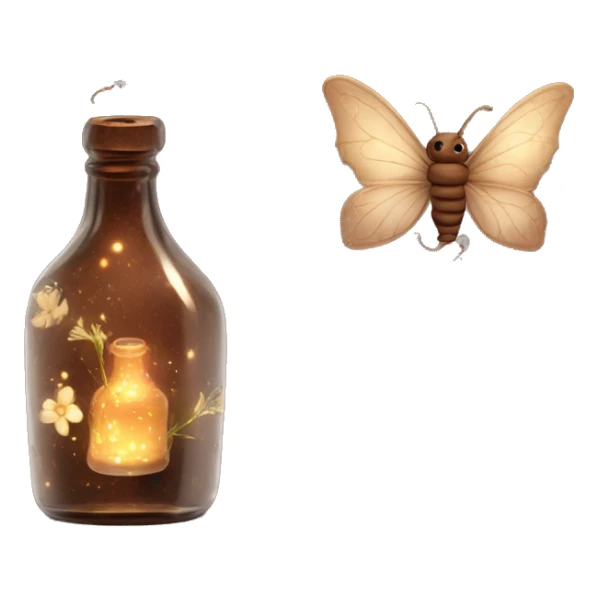 Brown magic fairy light sparkling old Antique bottle with poison and with herbal and flowers sticker