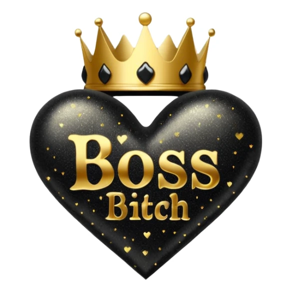 Black Hearts and crowns with glitter and the words boss bitch sticker