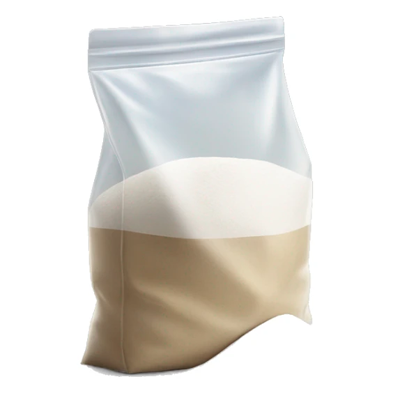 bag of flour in a clear bag being poured out onto a table sticker