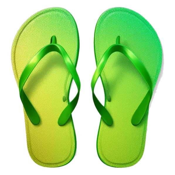 Realistic metallic gold lime green gradient pair of summer flip flops isolated. sticker