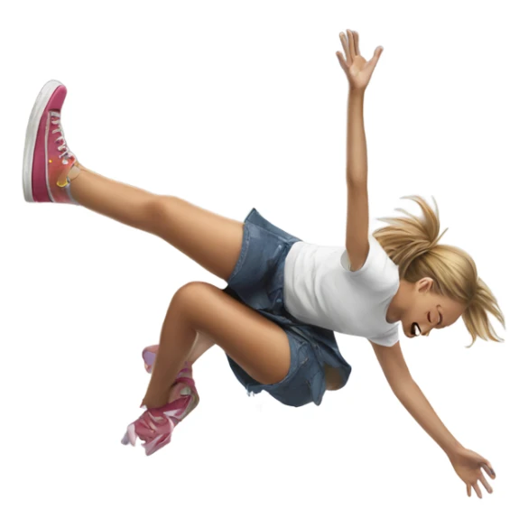 girl falling on puddle of paint on legs are white sticker