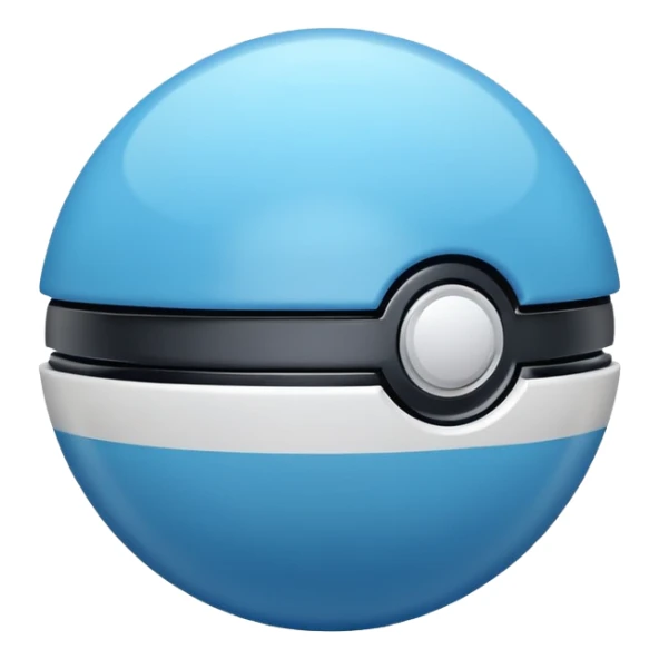 blue pokeball emoji, top half is a more saturated blue, bottom half is white, black stripe, with a white sheen, with a reflective surface sticker