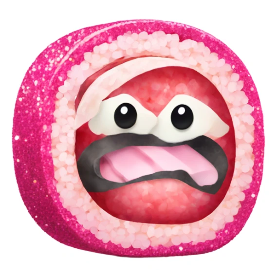 Pink heart shaped sushi roll with glitter  sticker