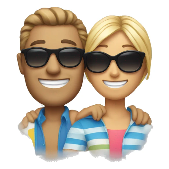 smiling couple with sunglasses at the beach sticker