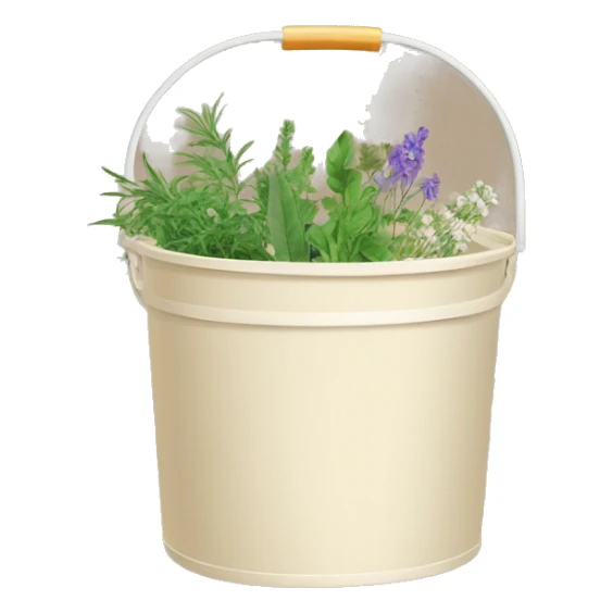 washing powder in a beige bucket with medicinal herbs sticker