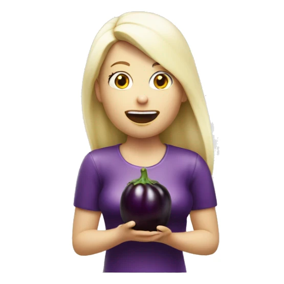 Latex white blond girl eating aubergine sticker