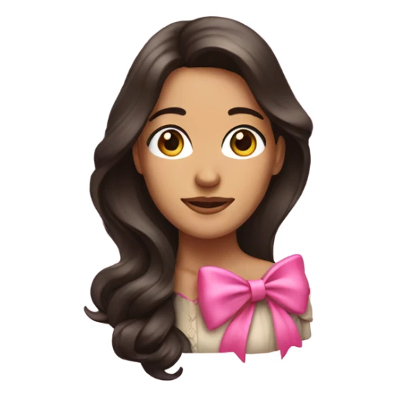 woman with long dark brown hair with big pink bow sticker