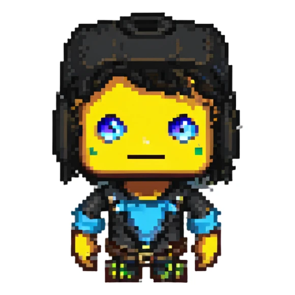 Sharpen and clarify this pixel art Roblox character, especially enhance the eyes and facial features while keeping the original pixel art style and colors intact. sticker