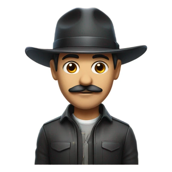 male with mustache and hat that resembles GPU cluster. AI Migo. sticker