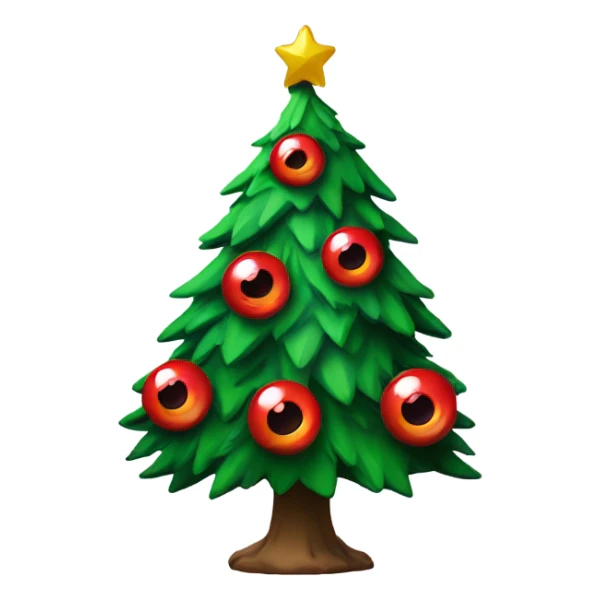 Christmas tree is high with red eyeballs sticker
