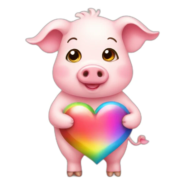 Cute pig holding rainbow heart sticker