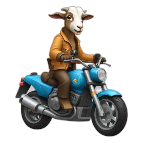 A goat wearing pants and riding a motorcycle sticker