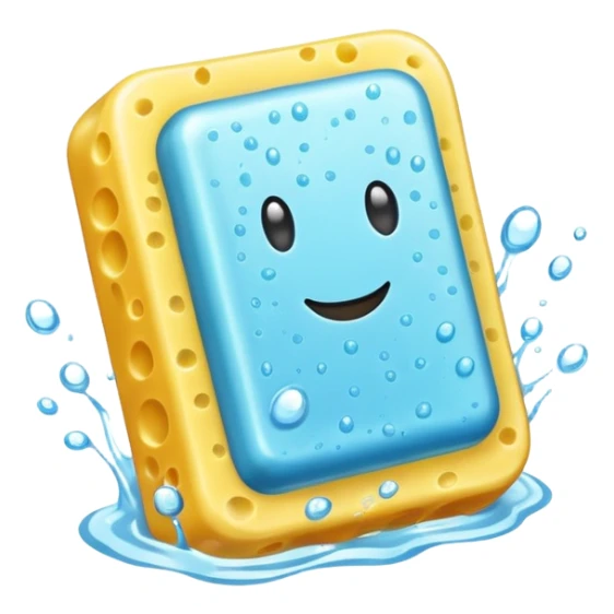 foam sponge object icon, soft sponge with soap foam, glossy wet look, 3D cartoon, mobile game icon style, centered, clean background, no text, no watermark

 sticker