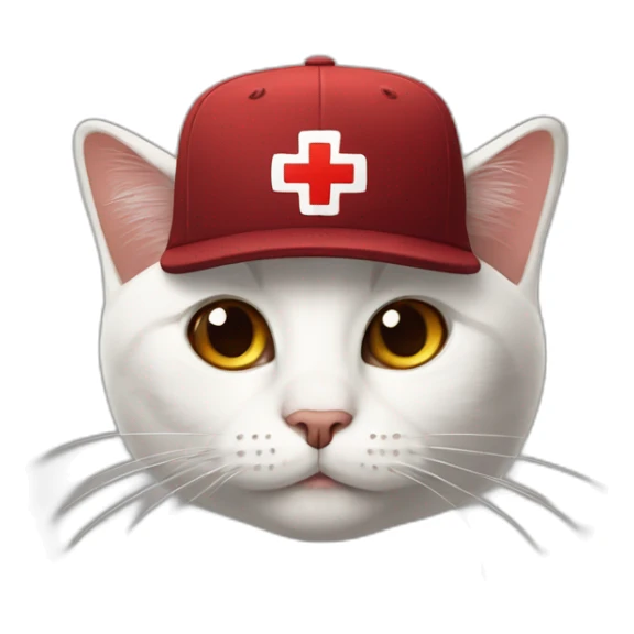 Cat with a cap and a big rotate Red Cross mark means no on the cap sticker