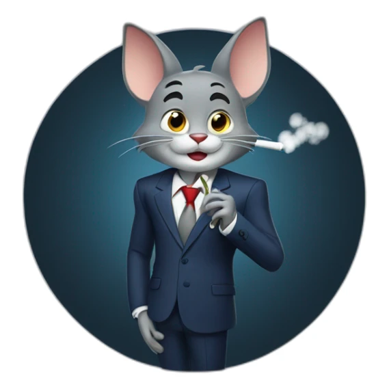 Tom from Tom and Jerry casually smoking a cigarette in a suit as a business man in the moonlight sticker