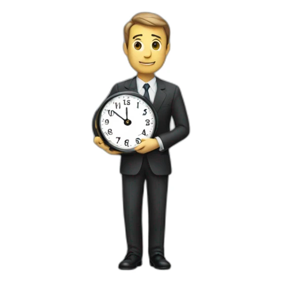a man in a suit holding a clock in his right hand sticker
