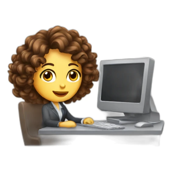 Secretary curly brown hair computer and drinking coffee sticker