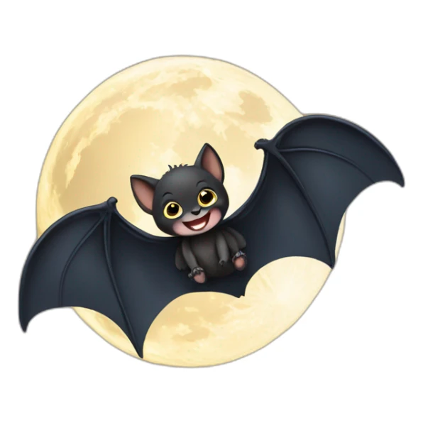 black happy baby bat wings in front of moon sticker